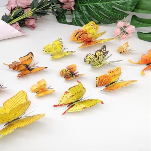 Lot de 72 autocollants muraux papillon 3D double couche pour décoration d'intérieur, salon, chambre à coucher, art mural en PVC