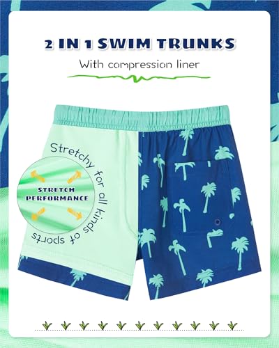 Image of SURF CUZ Boys Swim Trunks with Boxer Brief Liner Toddler Boy Stretch Swimsuit Shorts Quick Dry Swimming Trunks Bathing Suit