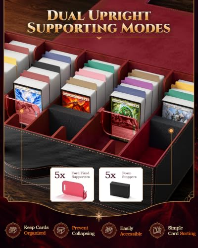 Image of MoKo Trading Card Storage Box for MTG, 3900+Capacity, Black Red | Card box with Dice Tray, Commander Display & Handle, Top Loaders Organizer Case, For Magic Game, TCG PTCG Sport Cards