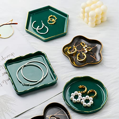 Lyeoboh Jewelry Dish Ceramic Jewelry Tray Ring Dish, Ring Holder For Jewelry, 4.5 Inches Ceramic Trinket Dish Hexagon Key Tray For Home Decor, Birthday Gifts For Women, Girls, Dark Green #TOP4