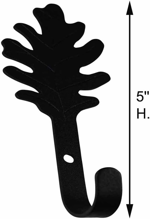 Renovator's Supply Black Wrought Iron Leaf Shaped Kitchen Or Coat Robe Hooks 5 Inches Long Rustic Entry Way Hat Or Jacket Hanger Wall Mount Hooks Including Complete Mounting Hardware Pack of 4