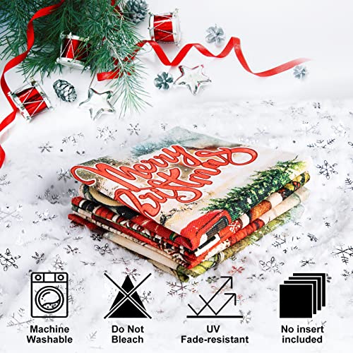 Lanpn Vintage Merry Christmas Throw Pillow Covers 24X24 Set Of 4, Decorative 24 Inch Retro Xmas Santa Cushion Covers Pillow Cases For Home Bedroom Room Holiday Couch Decor Decorations #TOP5