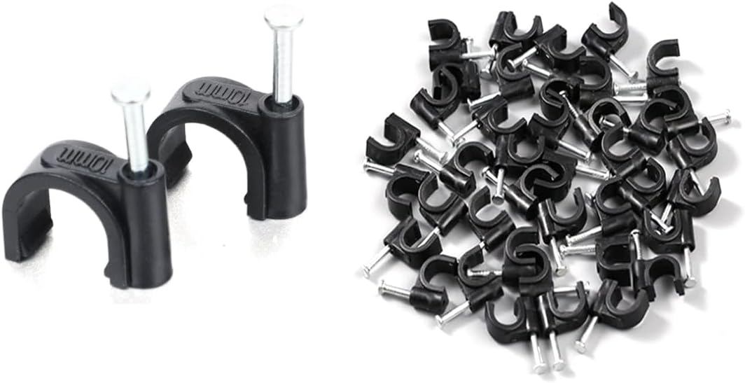 Cable Clips Cable Clamps Nail in Cable Clips 100 Pcs 10mm Flat Ethernet Cable Tacks Cord Clips Coax Cable Clips Speaker Wire Clips Cable Nails (10MM)