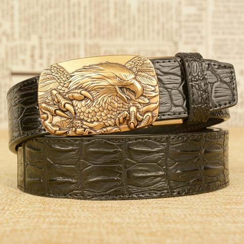 Men's Crocodile Pattern Leather Ratchet Belt – Eagle Carved Buckle, 1-3/8" Wide For Business & Dress4