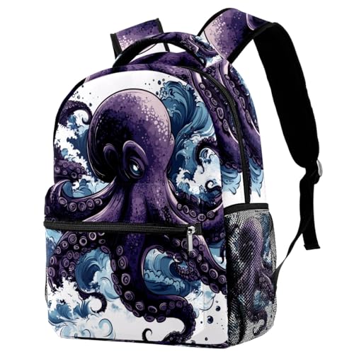 Sac à dos de voyage loup lune rouge résistant avec porte-bouteille