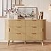 Decofy Fluted 6 Drawers Dresser, 55'' Wide Mid Century Modern Chest of Drawers with Sliding Door & Metal Handles, Curved Profile & Sturdy Legs, Wood TV Stand for Bedroom, Living Room (Natural Oak)