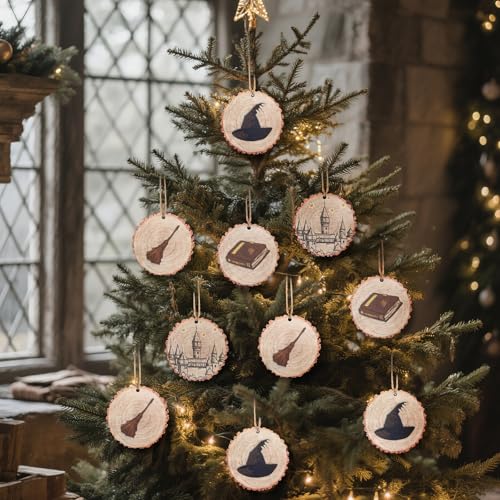 Image of Soulchen 24 Pcs Magical Wizard Party Decor Wizard Magic Lover Gifts Wooden Vintage Magic Hat Book Castle Broom Hanging Ornaments Sign for Room Home Birthday Party Decoration