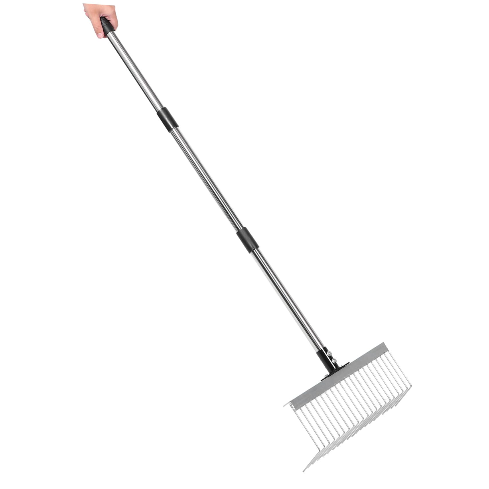 Verstellbarer Rasenrechen mit 21 Zähnen aus Edelstahl Ergonomisches Design und Abnehmbarer Griff für Gartenarbeit und Grasentfernung