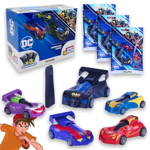 #sbabam Funny Box DC Tornado Cars, Coches para Niños a Presión con Personajes de DC, Pack de 3 Piezas, Juegos para Niños de Edicola - Coche de Batman, Joker, Superman y Otros
