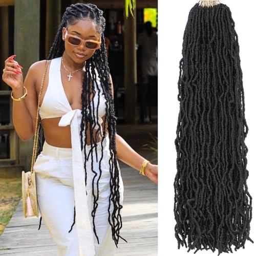Alrence Faux Locs Crochet Hair 30 Inch 7 Packs Soft Locs Black 1#