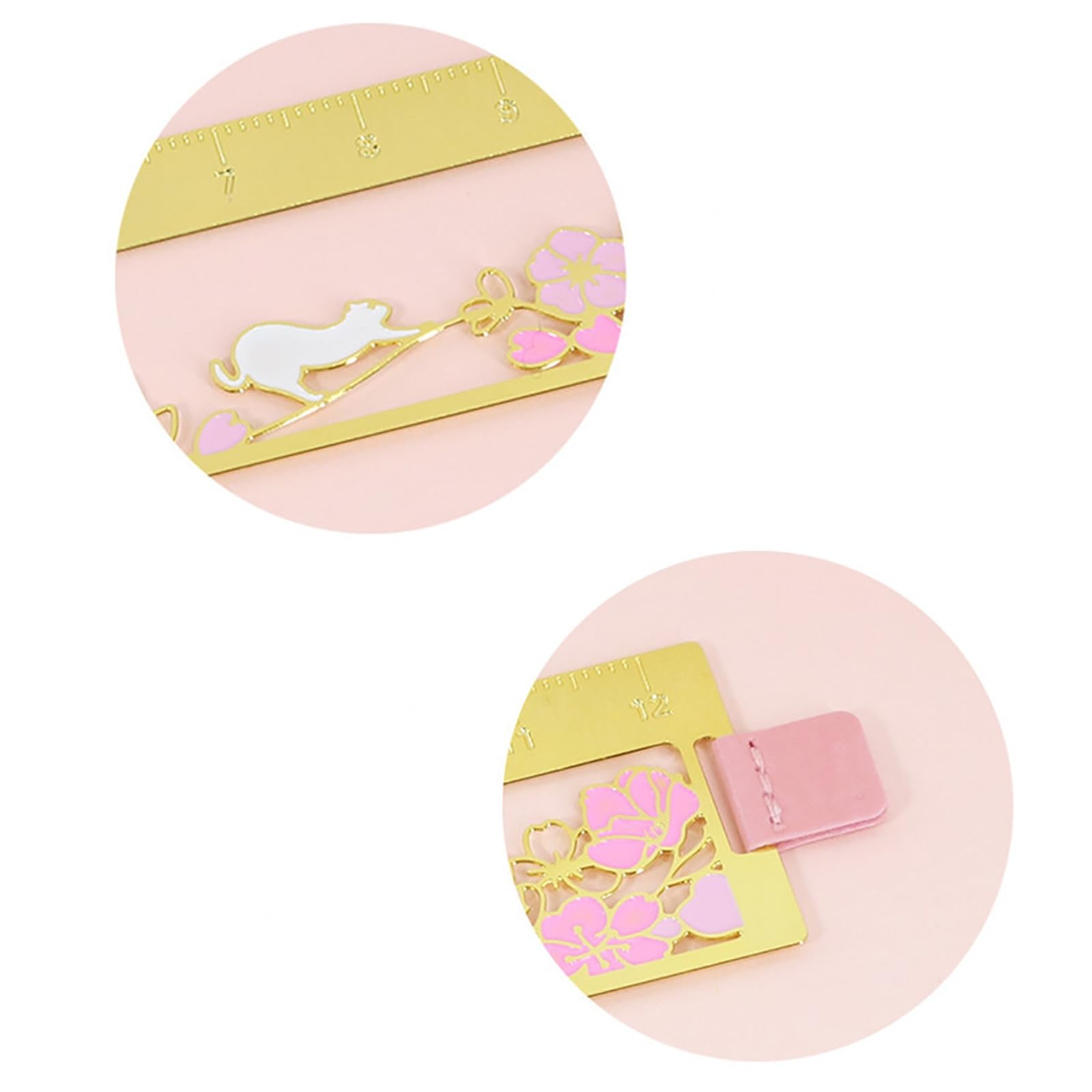 Marque-Page,Peach Blossom Cat Ruler Art Signets Creative Culture Signets Signets en métal Simple