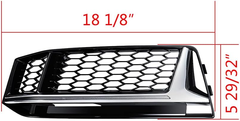 AstraDepot Gloss Black Hex Style Honeycomb Mesh Grille w/Silver Moulding Trim Fog Light Cover Insert Lower Bumper Grill Compatible For AUDI A4 B9 S-LINE 2016-2018