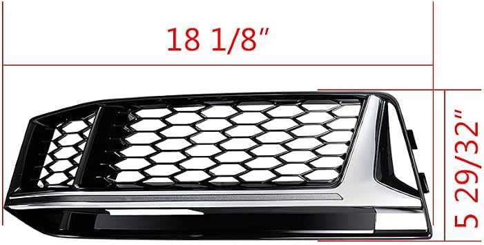 Front Lower Bumper Glossy Black Grille Chrome Trim Mesh Cover Compatible with 2016-2018 Audi S4 B9 A4 Quattro S-line Pre-LCI Driver Passenger Side, Glossy Black Chrome Trim
