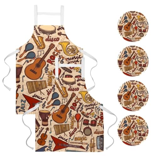 Tablier de cuisine multicolore Musique Rock Jezz avec poches pratiques