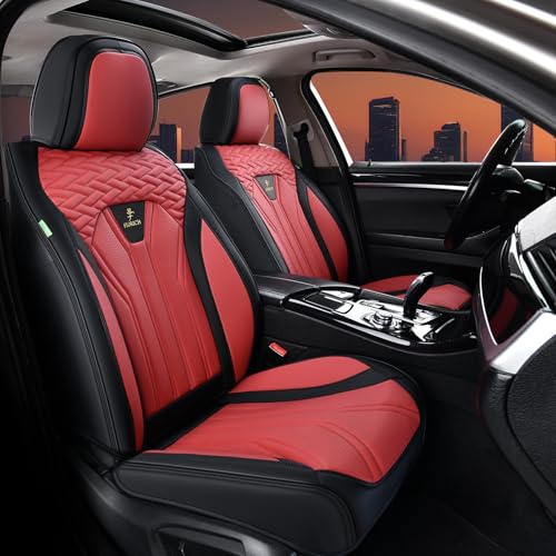 Image of FLORICH Seat Covers for Cars, Waterproof Automotive Seat Covers, Leather Car Seat Covers 2 Pack, Universal Front Seat Cushion Protector for Most Cars Trucks SUV-Black&Burgundy