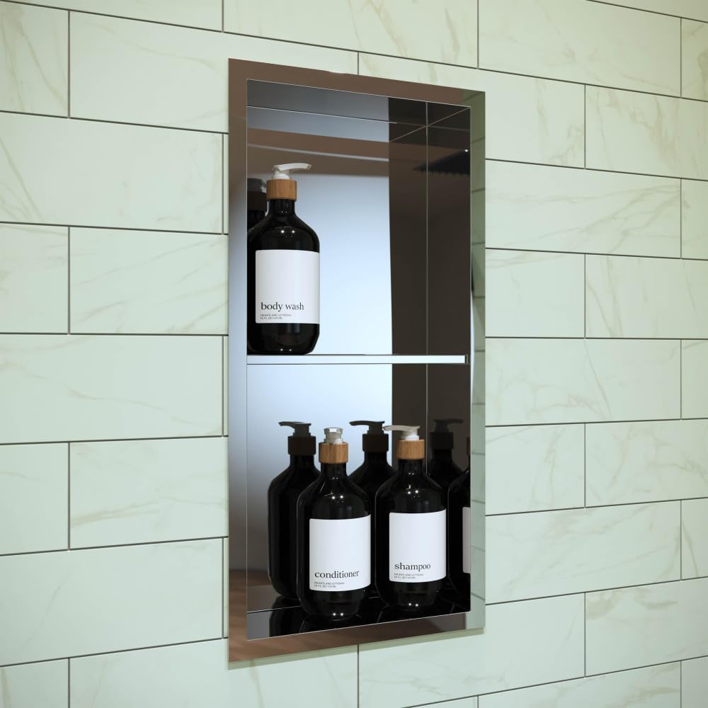 Swiss Madison Well Made Forever Voltaire 12" x 24" Stainless Steel Double Shelf Wall Niche in Polished Chrome