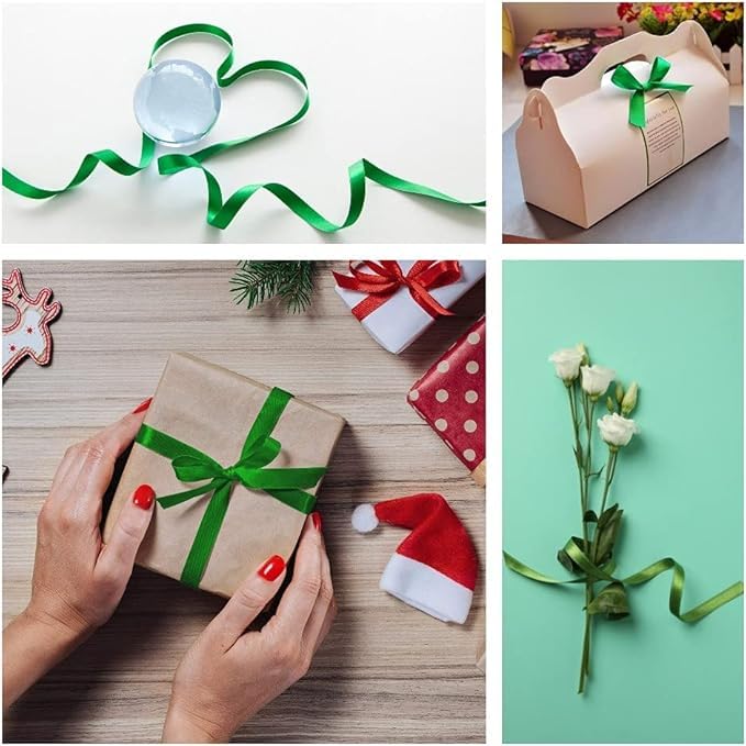 Green Satin Ribbon 6mm Thin x 91m - Green Gift Wrapping Ribbon for Wedding Christmas & Crafts - Image 4