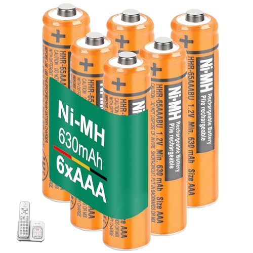 CIEEDE HHR-65AAABU NI-MH AAA Rechargeable Battery for Panasonic 1.2V 630mah 6PCS NiMH AAA Batteries for Panasonic Cordless Phones, Electronics, Remote Controls
