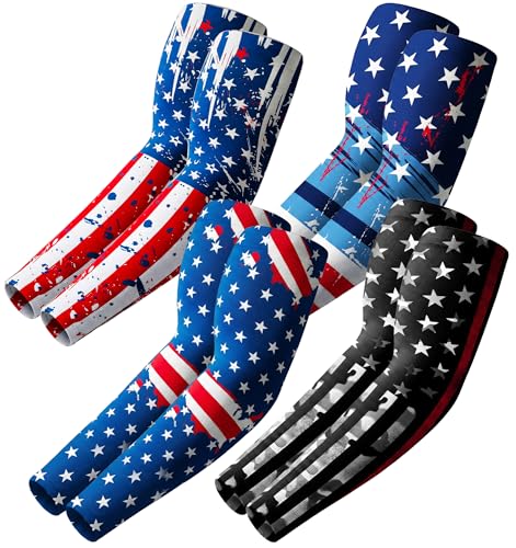 Bebila Arm Sleeves for Men Women UV Sun Protection Sports Cooling Compression Sleeves for Basketball Golf Outdoor (American Flag Medium)