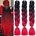 Produktbild 100% Kanekalon Premium Jumbo Ombre Box Braids Hair Extension 24, Flechten Kunsthaar Zöpfe Haarverlängerung (60 cm), 3pcs/300g, 3 Töne (Schwarz/Weinrot/Rot)
