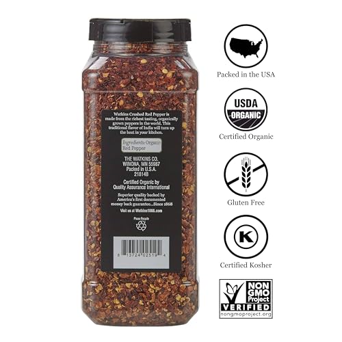 Image of Watkins Gourmet Spice, Organic Crushed Red Pepper, Bulk Food Service Size, 9.5 oz (Pack of 1)