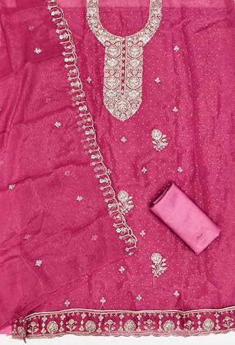 Image of Women's Shimmer Silk Embroidery Work Unstitched Dress Material