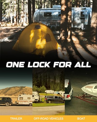Image of RETRUE Universal Coupler Lock Trailer Locks Ball Hitch Trailer Hitch Lock Adjustable Security Heavy-Duty Steel Fits 1-7 /8 Inch, 2 Inch, 2-5 /16 Inch Couplers, Bright Yellow, Light Weight