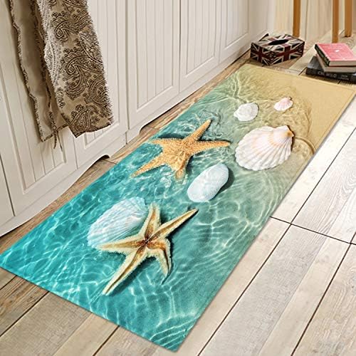 WODEJIA Non Slip Bath Rugs Sponge Foam for Bathroom,Durable Flannel Mat Bright 3D Print Rug , Absorbent Water Clearance MatS for Forlaundry Room and Kitchen, Beach Starfish Scallop Decor carpt