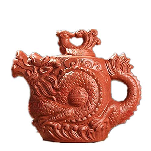Teapot Dragon and Phoenix Tea Pot Big Capacity Purple Clay Tea Set Kettle Kung Fu Teapot (500ml/17oz, red)