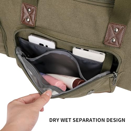 Image of WITZMAN Mens Duffle Bags for Traveling Canvas Weekender Travel Bag Expandable Overnight Bag Carry on Bag(A8007 Army Green)