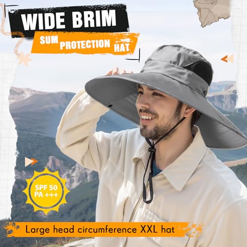 Image of Shyyween 3 Pcs Oversize XXL Sun Hats for Men Big Head Large Wide Brim Hats UPF 50+ Sun Protection Outdoor Fishing Gardening