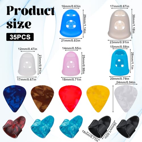 Protetor de dedo de guitarra de silicone com 35 peças, 5 tamanhos, protetores antiderrapantes para p