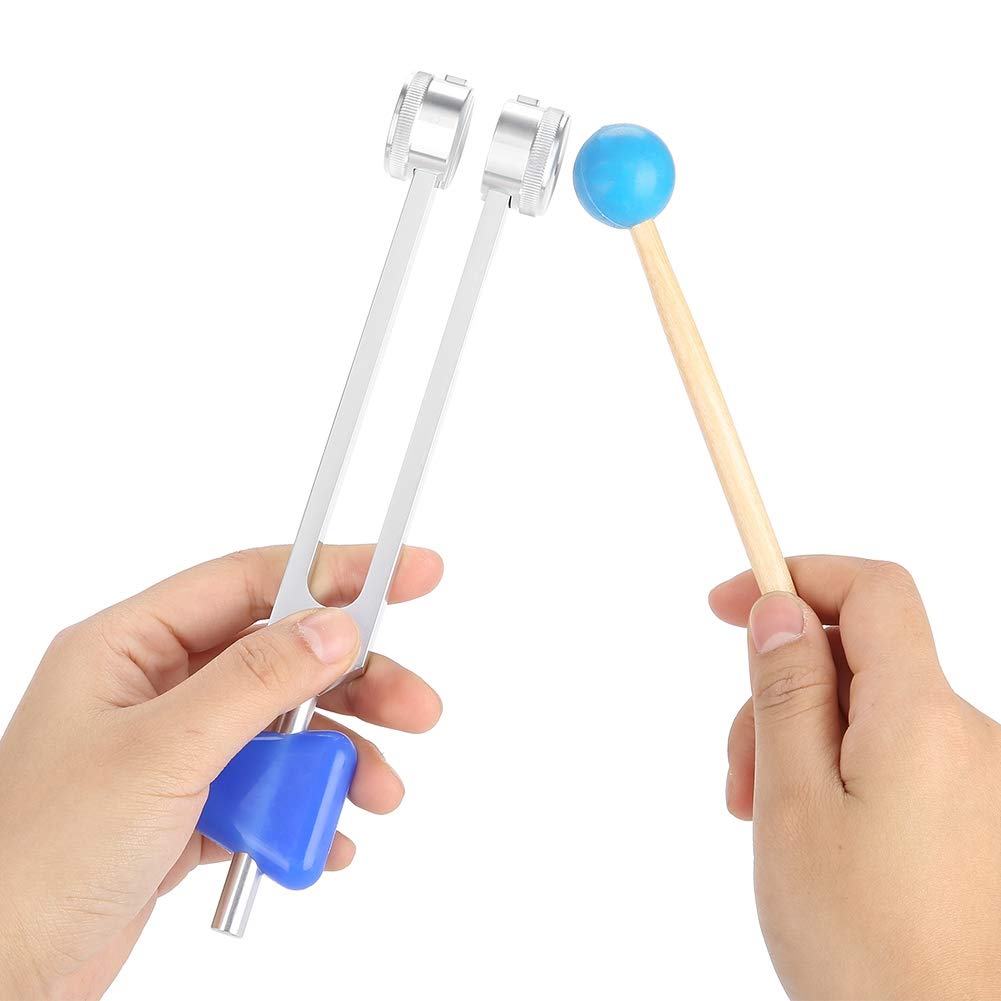 Diapasón, 136.1Hz Diapasón de aleación de Aluminio 9.1 x 1.6 Pulgadas Kit de Instrumentos de Plata de Baja frecuencia con mazo y triángulos de Silicona