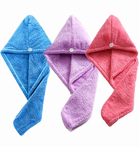 MYLSMPLE Microfiber Hair Drying Towel Wrap Women's Absorbent Shower Hair Drying Towel Hair Wrap Drying Cap (Blue+Purple+Red 3-Pack)