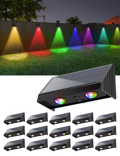 Roopure Solar Outdoor Lights, 16 Pack Warm White & RGB Solar Fence Lights, 50 LM Solar Deck Lights Waterproof, 5 Modes Color Changing Outdoor Lights for House Wall Step Christmas Halloween Decorations Roopure Solar Outdoor Lights, 16 Pack Warm White & RGB Solar Fence Lights, 50 LM Solar Deck Lights Waterproof, 5 Modes Color Changing Outdoor Lights for House Wall Step Christmas Halloween Decorations