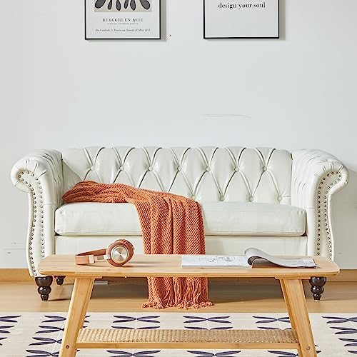 Image of LEVNARY Leather Sofa, Chesterfield Tufted Upholstered 2 Seater Couch, Modern Loveseat Couch Classic Furniture for Living Room Bedroom (Cream White)