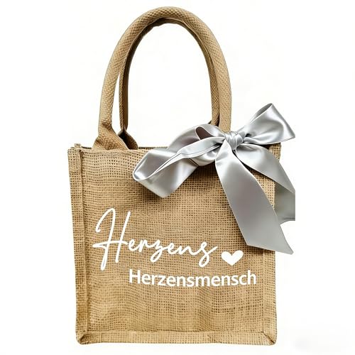 Jutetasche Herzensmensch Lieblingsmensch Geschenktasche Jute Kleinigkeit Tasche Geschenkidee Jute-Geschenktasche Naturleinen Einkaufstasche Herzen Beste Freundin Freundschaft Geschenk Muttertag