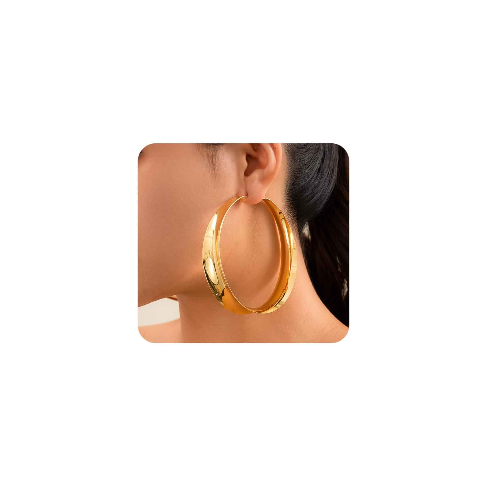Gold Chunky Large Hoop Earrings for Women Thick Big Wide Dangle Earrings Statement,circle,round,silver,simple,drop,oversized,geometric,minimalist,modern,unique,exaggerated,wedding,party,bride,formal