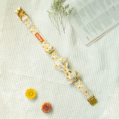 Image of Dog Collar Floral with Elegant Bow Tie Soft Comfy Cotton Adjustable Collar , Premium Metal Buckle for Puppy and Cat Small Medium Large（Daisy Flowers，L）