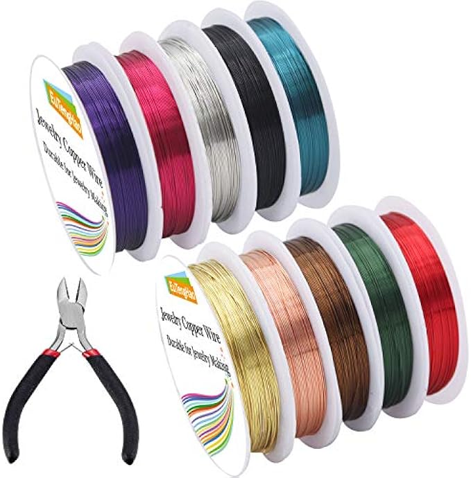EuTengHao 10 Packs Jewelry Copper Wire Craft Jewelry Beading Wire for Bracelet Necklaces Earring Jewelry Making Supplies (10 Colors,26 Gauge)
