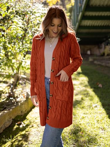 Image of PRETTYGARDEN Womens Cable Knit Button Long Cardigan Sweaters