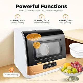 Lavastoviglie da tavolo, 800 W, con 3 programmi per 12-20 piatti, spruzzatore a 360°, mini lavastoviglie per casa, camper, oro