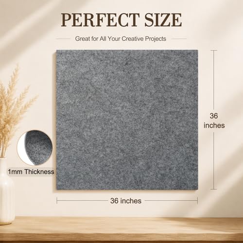 Image of Gray Large Felt Fabric 36 inch x 36 inch (1 Square Yard), 1mm Stiff Felt Sheet, Nonwoven Fabric for Crafts, DIY Projects, Art, Sewing, Lining & Decorations