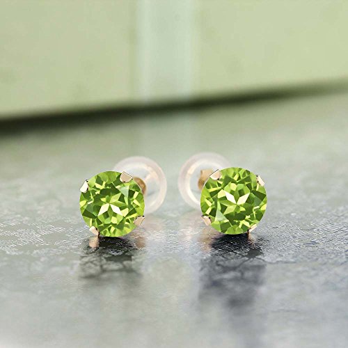 Gem Stone King 10K Yellow Gold Peridot Women Stud Earrings (2.00 Cttw, Gemstone Birthstone Round 6MM)2