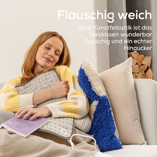 Beurer Heizkissen HK 123 XXL Nordic, kuscheliges Wärmekissen mit 3 Temperaturstufen und Abschaltautomatik, maschinenwaschbar, made in Europe, XXL-Format 60 x 30 cm, Felloptik