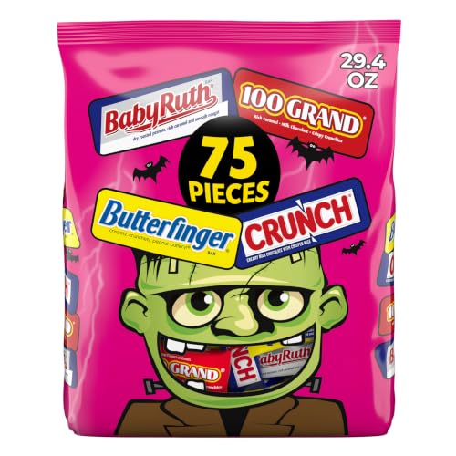 Butterfinger, CRUNCH, Baby Ruth and 100 Grand Mini and Fun Size Assorted Halloween Candy Bars, 75 Count, 29.4 oz - image 1