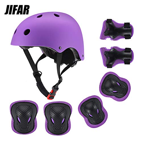 JIFAR Youth Kids Bike Helmet for Ages 3-11, Adjustable Toddler Protective Gear with Elbow Knee Wrist Pads for Skateboarding Bicycling Hiking, S Size for Girls Boys Helmet，Purple - Thumbnail 5