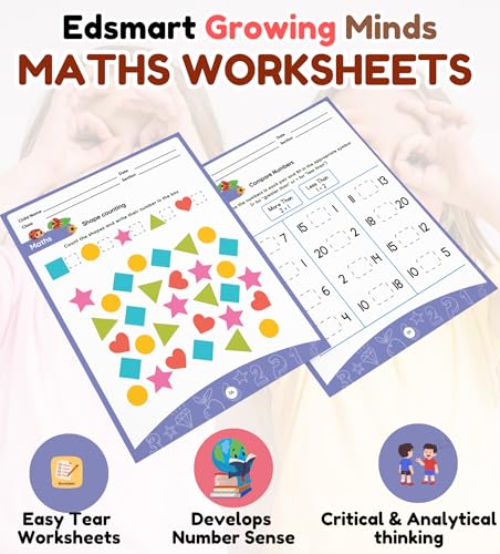 Image of Edsmart Senior KG Worksheets for CBSE | 3 book Combo for English and Phonics, Math worksheets and EVS | Pre-primary worksheets for LKG (Edsmart Growing Minds)