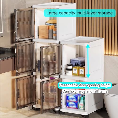 Armadietto alto sottile su ruote, organizer in plastica multistrato con design anti-punta, soluzione salvaspazio per bagno e cucina