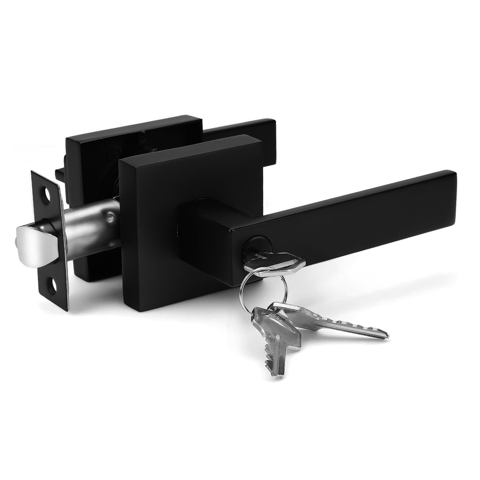 NeuType Lot De 2 Poignées De Porte Avant Noir Mat Avec Pêne Dormant Monocylindre Et Bouton De Porte D'entrée à Clé, Compatibles Avec Les Portes Pour Droitiers Et Gauchers